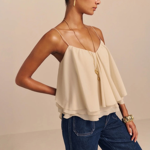 Reformation Alira Cami Top - Almond Cream Ruffle - Picture 4 of 10